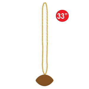 Bulk Gold Bead Necklaces with Football Medallion (Case of 12) by Beistle