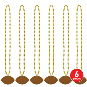 Bulk Gold Bead Necklaces with Football Medallion (Case of 12) by Beistle