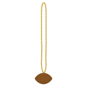 Gold Party Bead Necklaces with Football Medallion - Bulk 12 Pack