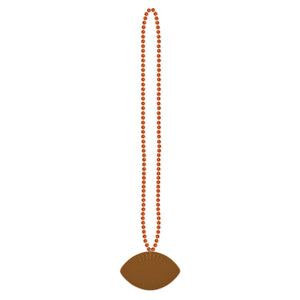 Orange Party Bead Necklaces with Football Medallion - Bulk 12 Pack