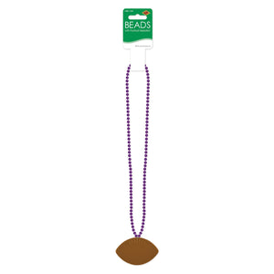 Bulk Purple Bead Necklaces with Football Medallion (Case of 12) by Beistle