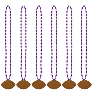 Bulk Purple Bead Necklaces with Football Medallion (Case of 12) by Beistle