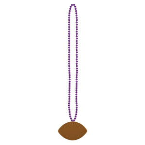 Purple Party Bead Necklaces with Football Medallion - Bulk 12 Pack