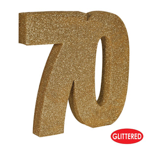 Beistle 3-D Glittered 70 Centerpiece gold - 8 inch x 8 inch x 1 inch - Birthday-Age Specific Centerpieces