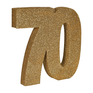 3-D Glittered 70 Centerpiece gold - Bulk 6 Pack