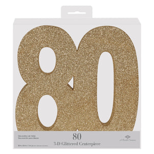 Beistle 3-D Glittered 80 Centerpiece gold - 8 inch x 8 inch x 1 inch - Birthday-Age Specific Centerpieces