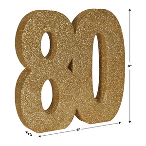 Beistle 3-D Glittered 80 Centerpiece gold - 8 inch x 8 inch x 1 inch - Birthday-Age Specific Centerpieces