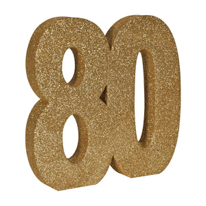 3-D Glittered 80 Centerpiece gold - Bulk 6 Pack