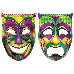 Mardi Gras Jumbo Foil Comedy & Tragedy Face Cutouts - Bulk 12 Pack