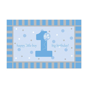 Plastic 1st Birthday Party Floor Mat- Blue - Bulk 12 Pack