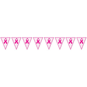 Pink Ribbon Pennant Party Banner - Bulk 12 Pack