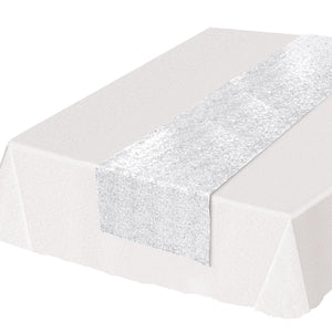 Sequined White Party Table Runner - Bulk 12 Pack