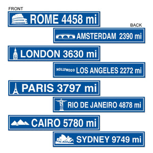 Travel Street Sign Party Cutouts - Bulk 48 Pack