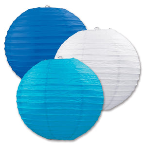 Oktoberfest Paper Lanterns - Asst blue/white/turquoise - Bulk 18 Pack