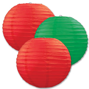 Christmas Paper Lanterns Asst red/green - Bulk 18 Pack