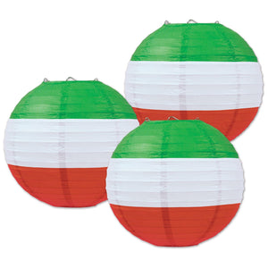 Fiesta Red, White/Green Paper Lanterns - Bulk 18 Pack