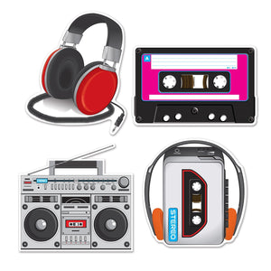 Cassette Player Party Cutouts - Bulk 48 Pack