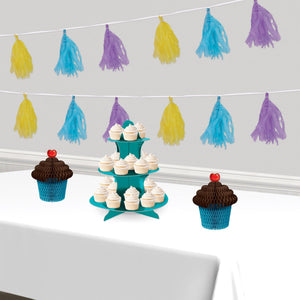 Brown & turquoise Tissue Cupcake Centerpiece, party supplies, decorations, The Beistle Company, Birthday, Bulk, Birthday Party Supplies, Birthday Decorations, Birthday Party Centerpieces