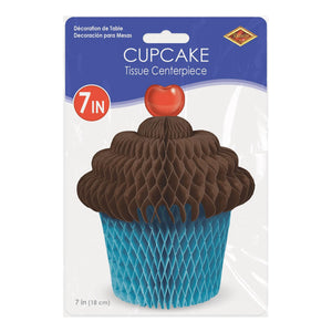 Brown & turquoise Tissue Cupcake Centerpiece, party supplies, decorations, The Beistle Company, Birthday, Bulk, Birthday Party Supplies, Birthday Decorations, Birthday Party Centerpieces