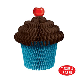 Brown & turquoise Tissue Cupcake Centerpiece, party supplies, decorations, The Beistle Company, Birthday, Bulk, Birthday Party Supplies, Birthday Decorations, Birthday Party Centerpieces