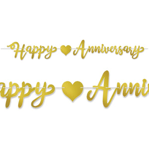 Foil Happy Anniversary Streamer - gold - Bulk 12 Pack