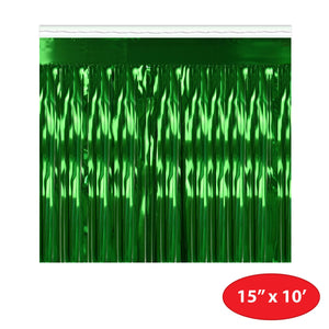 Packaged 1-Ply Fire Resistant Metallic Fringe Drape - green