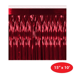 1-Ply Fire Resistant Metallic Fringe Drape - red