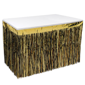 Packaged 2-Ply Metallic Party Table Skirt - black/gold - Bulk 6 Pack