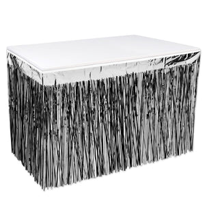 Packaged 2-Ply Metallic Party Table Skirt - black/silver - Bulk 6 Pack