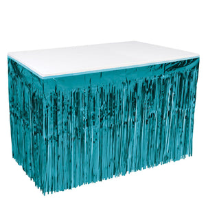 Packaged 1-Ply Metallic Party Table Skirt - turquoise - Bulk 6 Pack