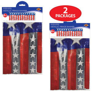 Fire Resistant Metallic Stars & Stripes Fringe Banner