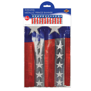 Fire Resistant Metallic Stars & Stripes Fringe Banner