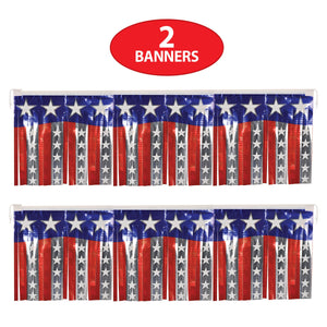 Fire Resistant Metallic Stars & Stripes Fringe Banner