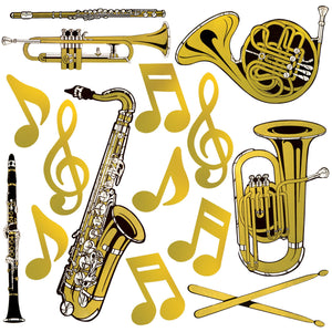 Gold Foil Musical Instruments Party Cutouts - Bulk/180 Cutouts