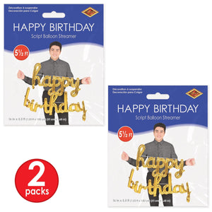 Bulk Script Gold Happy Birthday Balloon Streamer (6 Pkgs Per Case) by Beistle