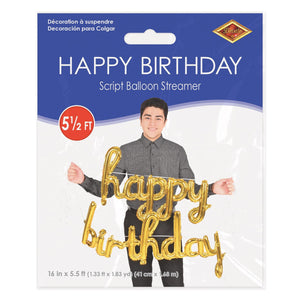 Bulk Script Gold Happy Birthday Balloon Streamer (6 Pkgs Per Case) by Beistle