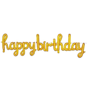 Script Gold Happy Birthday Party Balloon Streamer - Bulk 6 Pack