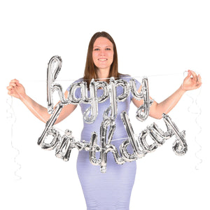 Bulk Script Silver Happy Birthday Balloon Streamer (6 Pkgs Per Case) by Beistle