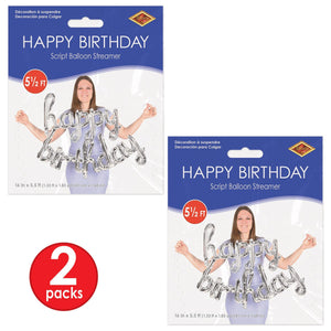 Bulk Script Silver Happy Birthday Balloon Streamer (6 Pkgs Per Case) by Beistle