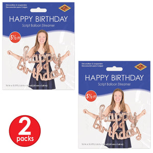 Bulk Script Rose Gold Happy Birthday Balloon Streamer (6 Pkgs Per Case) by Beistle