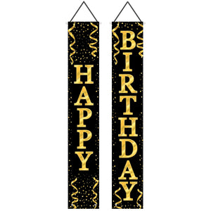 Happy Birthday Party Fabric Door Panel Set- Black and Gold - Bulk 12 Pack