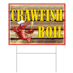 Mardi Gras Plastic Crawfish Boil Yard Sign - Bulk 6 Pack