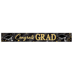 Metallic Congrats Grad Graduation Party Banner - Bulk 12 Pack