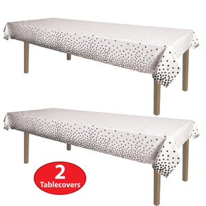 Bulk Silver Metallic Polka Dots Tablecover (12 Pkgs Per Case) by Beistle