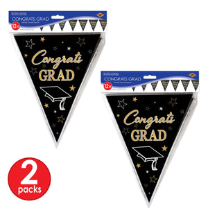 Bulk Metallic Congrats Grad Pennant Banner (12 Pkgs Per Case) by Beistle