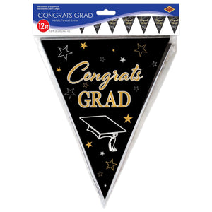 Bulk Metallic Congrats Grad Pennant Banner (12 Pkgs Per Case) by Beistle