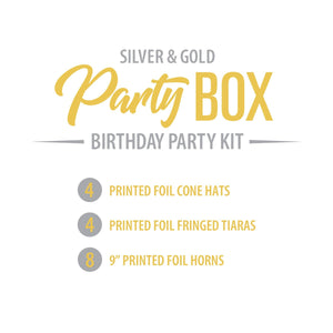 Beistle Silver & Gold Birthday Party Box - 16 Pieces - Birthday Decorating Kits