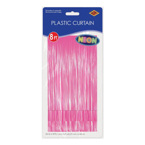 Beistle 1-Ply Plastic Fringe Curtain - Neon Pink - 76.5 inch x 39 inch - Hanging Decor