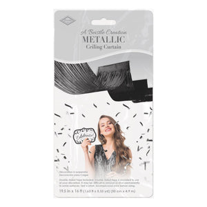 Beistle 1-Ply Metallic Fringe Ceiling Curtain - Black, 19.5 inch x 16 Feet, Hanging Decorations, 1/pkg, 12/case