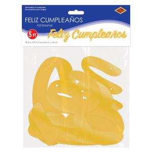 Beistle Foil Feliz Cumpleanos Streamer - 10 inch x 5 Feet - Birthday Banners